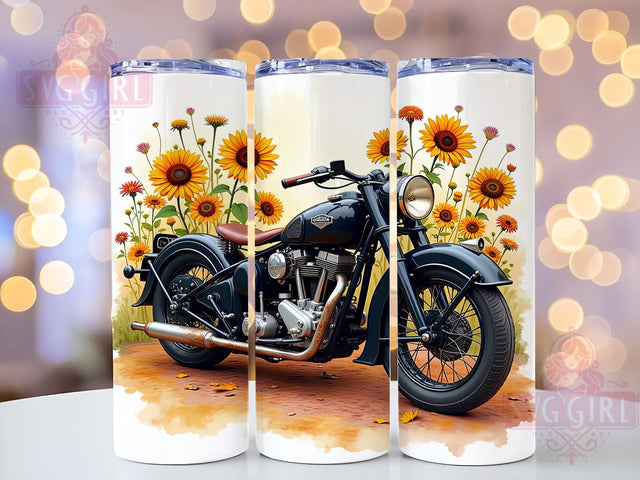 Vintage Sunflower Motorcycle 20oz Tumbler Wrap, Motorcycle Wrap, 20oz Drinkware, Floral Motorcycle Gift, Biker Mug, Sunflower Design Tumbler, Vintage Motorcycle Cup Sublimation SvggirlplusArt 