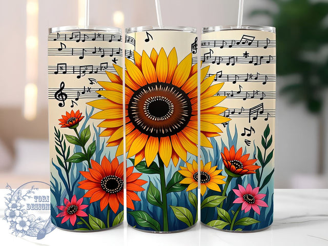 Vintage Sunflower Music 20oz Tumbler Gift, Vintage Tumbler, Sunflower Design, Music Notes Tumbler, 20oz Tumbler, Sublimation Wrap, Floral Tumbler, Unique Gift Idea Sublimation ToriDesigns 