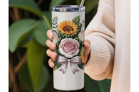 Vintage Sunflower & Rose 20oz Tumbler Sublimation DesignSVG 
