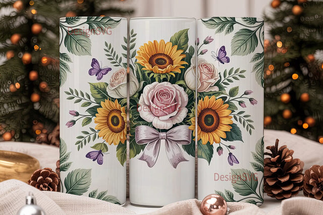 Vintage Sunflower & Rose 20oz Tumbler Sublimation DesignSVG 