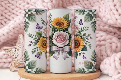 Vintage Sunflower & Rose 20oz Tumbler Sublimation DesignSVG 