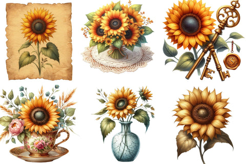 Vintage Sunflowers Autumn Clipart Sublimation SVGista 