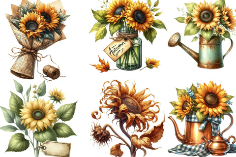 Vintage Sunflowers Autumn Clipart Sublimation SVGista 