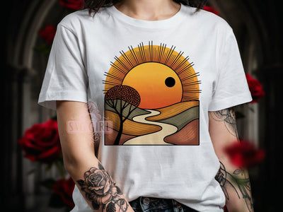 Vintage Sunset River T-Shirt PNG, Vintage Sunset, River Scene, Retro Style, Outdoor Vibes, Sublimation PNG, Statement Shirt, Nature Fashion Sublimation SvggirlplusArt 