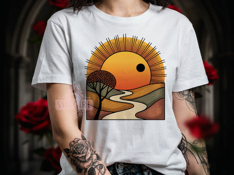 Vintage Sunset River T-Shirt PNG, Vintage Sunset, River Scene, Retro Style, Outdoor Vibes, Sublimation PNG, Statement Shirt, Nature Fashion Sublimation SvggirlplusArt 