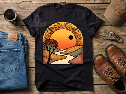 Vintage Sunset River T-Shirt PNG, Vintage Sunset, River Scene, Retro Style, Outdoor Vibes, Sublimation PNG, Statement Shirt, Nature Fashion Sublimation SvggirlplusArt 