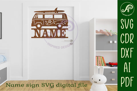 Vintage surfer van name sign svg laser cut file SVG APInspireddesigns 