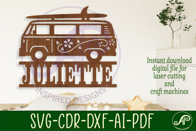 Vintage surfer van name sign svg laser cut file SVG APInspireddesigns 