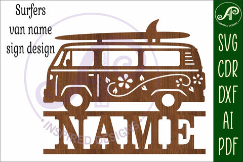Vintage surfer van name sign svg laser cut file SVG APInspireddesigns 