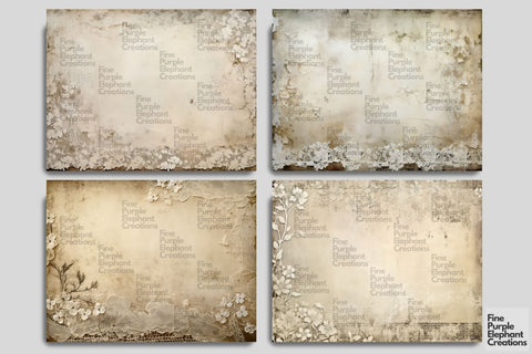 Vintage Tattered White Lace Digital Junk Journal Double Pages Digital Pattern Fine Purple Elephant Creations 