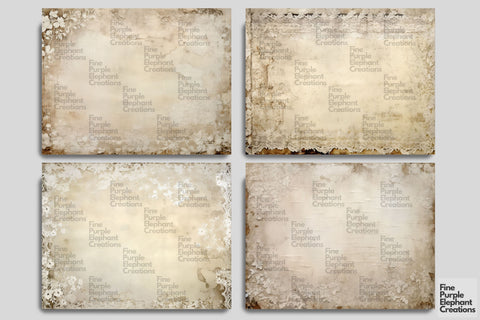 Vintage Tattered White Lace Digital Junk Journal Double Pages Digital Pattern Fine Purple Elephant Creations 