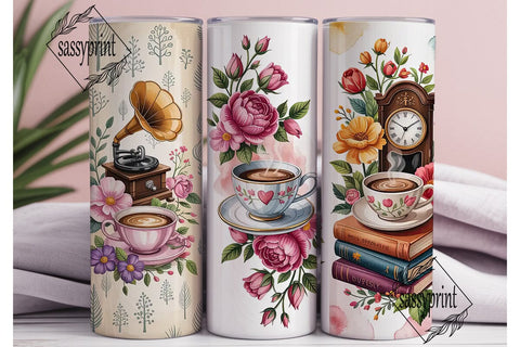 Vintage Teacup Tumbler Wrap Sublimation sassyprint 