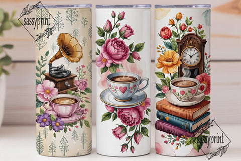 Vintage Teacup Tumbler Wrap Sublimation sassyprint 