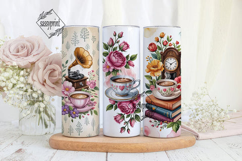 Vintage Teacup Tumbler Wrap Sublimation sassyprint 
