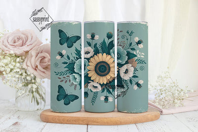 Vintage Teal Sunflower 20oz Tumbler Wrap Sublimation sassyprint 