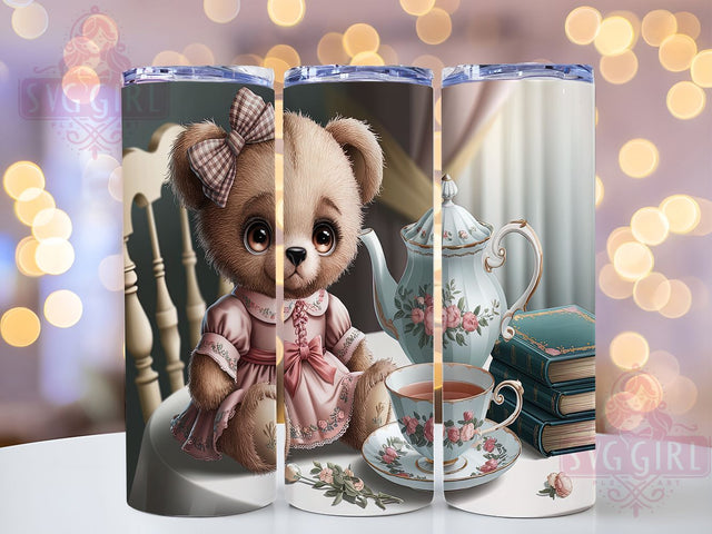 Vintage Teddy Bear Tea Party Tumbler, Cute Bear Cup, Tea Party Tumbler, 20oz Tumbler Wrap, Sublimation Design, Vintage Bear Mug, Cozy Aesthetic Cup Sublimation SvggirlplusArt 