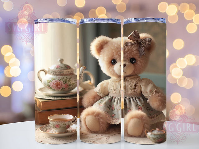 Vintage Teddy Bear Tea Party Tumbler, Cute Bear Cup, Tea Party Tumbler, 20oz Tumbler Wrap, Sublimation Design, Vintage Bear Mug, Cozy Aesthetic Cup Sublimation SvggirlplusArt 