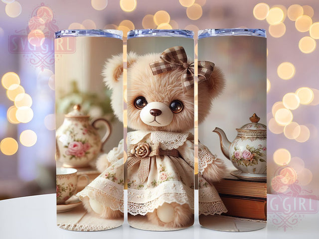Vintage Teddy Bear Tea Party Tumbler, Cute Bear Cup, Tea Party Tumbler, 20oz Tumbler Wrap, Sublimation Design, Vintage Bear Mug, Cozy Aesthetic Cup Sublimation SvggirlplusArt 