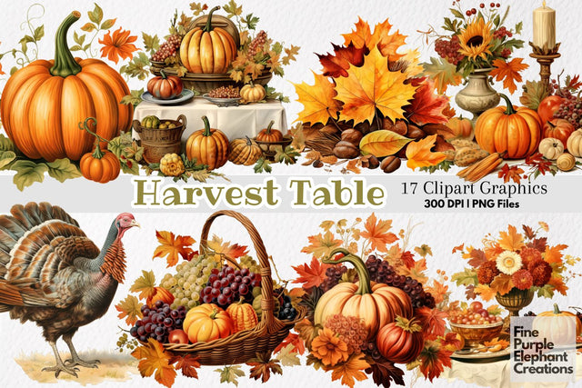 Vintage Thanksgiving Cornucopia PNG Clipart Sublimation Fine Purple Elephant Creations 