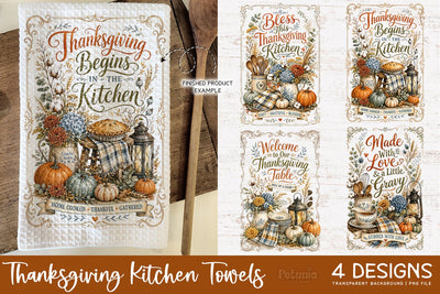 Vintage Thanksgiving Kitchen Towel PNG Sublimation Designs Sublimation Petunia Digital Design 
