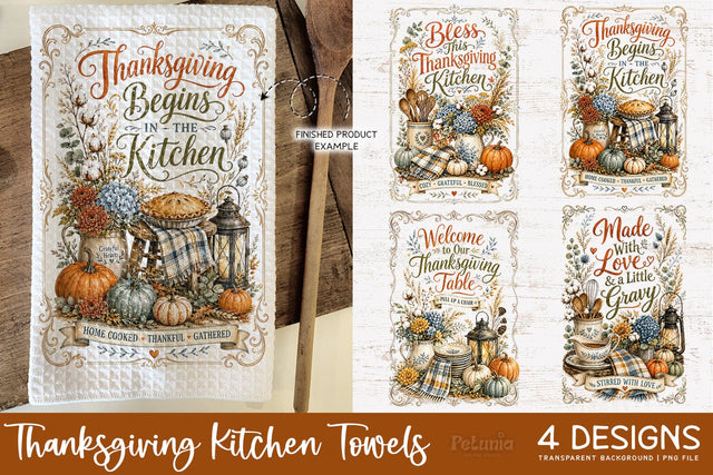 Vintage Thanksgiving Kitchen Towel PNG Sublimation Designs Sublimation Petunia Digital Design 
