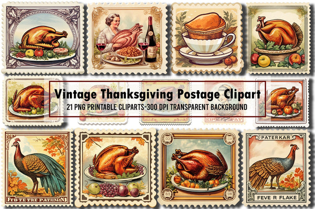 Vintage Thanksgiving Postage Clipart Sublimation designartist 
