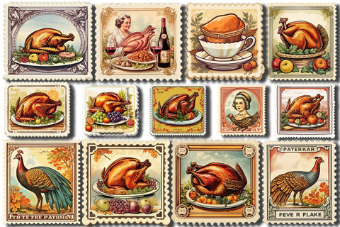 Vintage Thanksgiving Postage Clipart Sublimation designartist 