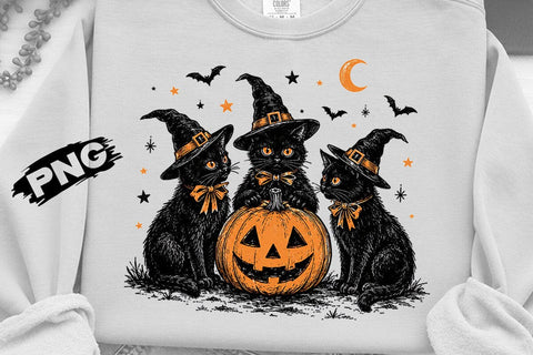 Vintage Three Witch Cats Halloween PNG SVG DesignDestine 