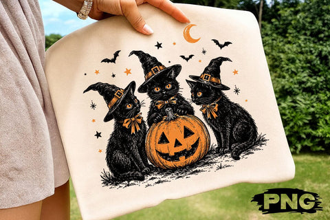Vintage Three Witch Cats Halloween PNG SVG DesignDestine 