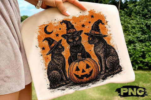 Vintage Three Witch Cats Halloween PNG SVG DesignDestine 