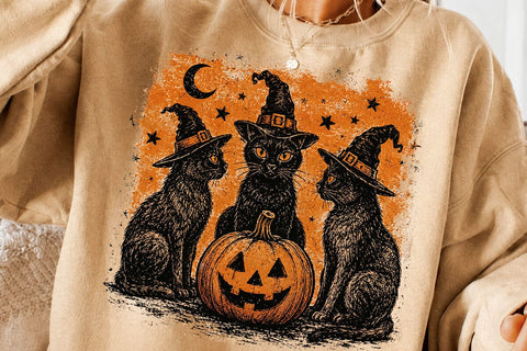 Vintage Three Witch Cats Halloween PNG SVG DesignDestine 