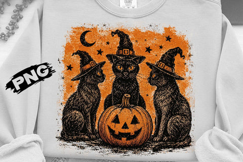Vintage Three Witch Cats Halloween PNG SVG DesignDestine 