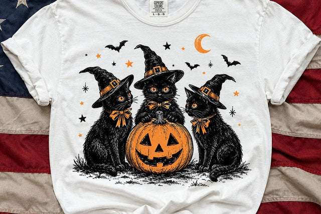 Vintage Three Witch Cats Halloween PNG SVG DesignDestine 