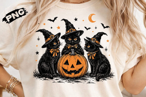 Vintage Three Witch Cats Halloween PNG SVG DesignDestine 