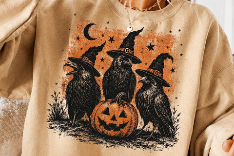 Vintage Three Witch Crows Halloween PNG SVG DesignDestine 