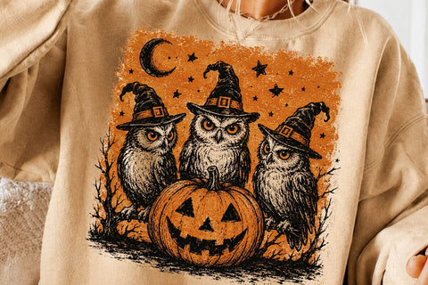 Vintage Three Witch Owls Halloween PNG SVG DesignDestine 
