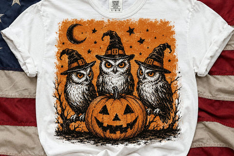 Vintage Three Witch Owls Halloween PNG SVG DesignDestine 