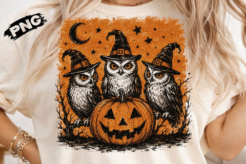 Vintage Three Witch Owls Halloween PNG SVG DesignDestine 