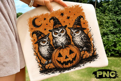 Vintage Three Witch Owls Halloween PNG SVG DesignDestine 