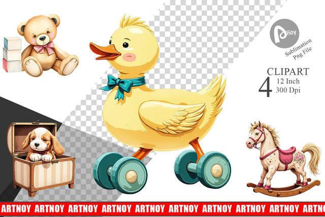 Vintage Toy Animals Clipart Sublimation artnoy 