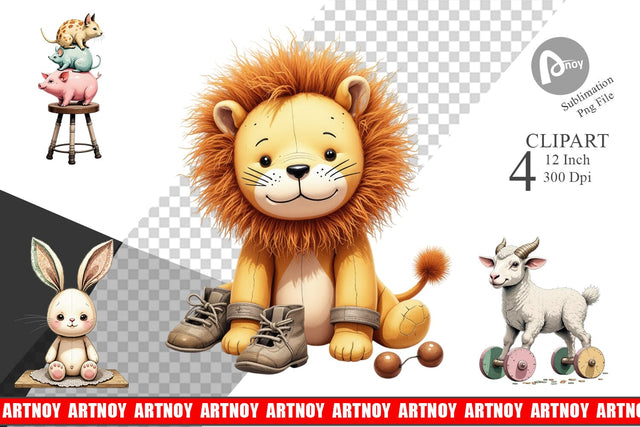 Vintage Toy Animals Clipart Sublimation artnoy 