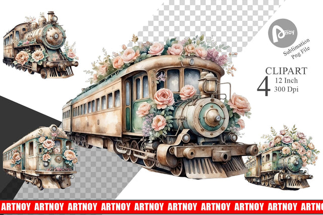 Vintage Train Clipart Sublimation artnoy 