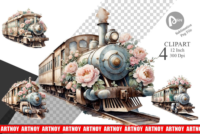 Vintage Train Clipart Sublimation artnoy 