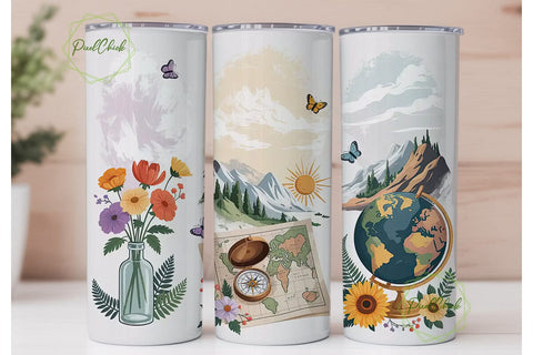 Vintage Travel 20oz Tumbler Wrap Sublimation PixelChick 