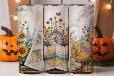 Vintage Travel 20oz Tumbler Wrap Sublimation PixelChick 