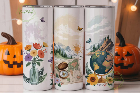 Vintage Travel 20oz Tumbler Wrap Sublimation PixelChick 