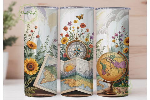 Vintage Travel 20oz Tumbler Wrap Sublimation PixelChick 