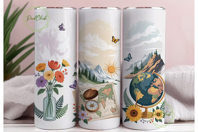 Vintage Travel 20oz Tumbler Wrap Sublimation PixelChick 