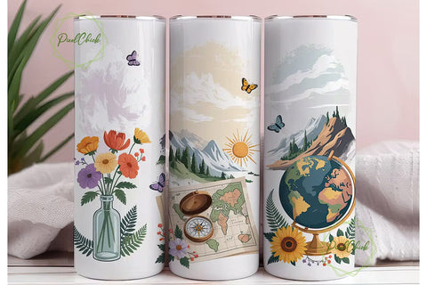 Vintage Travel 20oz Tumbler Wrap Sublimation PixelChick 