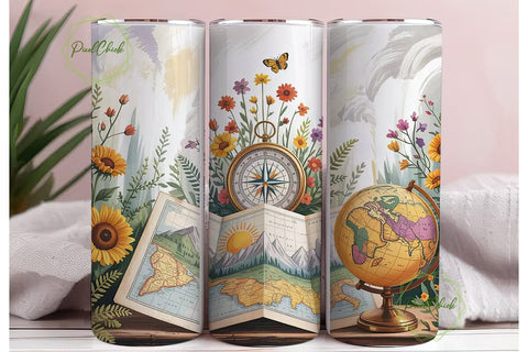 Vintage Travel 20oz Tumbler Wrap Sublimation PixelChick 